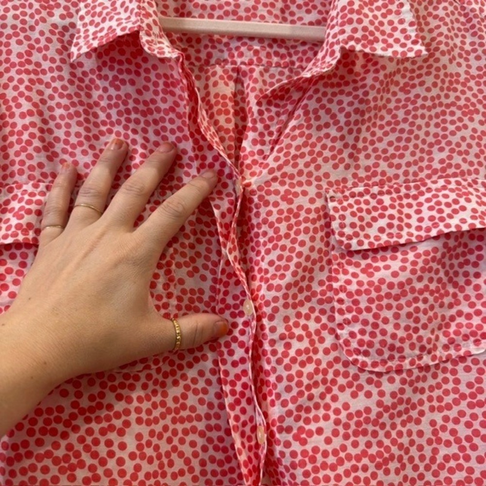 Ann Taylor Polka Dot 100% Silk Button Down Blouse Roll Tab Sleeves | Size 16 - Picture 5 of 10